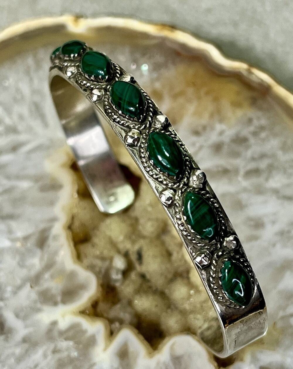 Sterling Silver Malachite Cuff Bracelet Navajo Style Southwestern Jewelry NEW